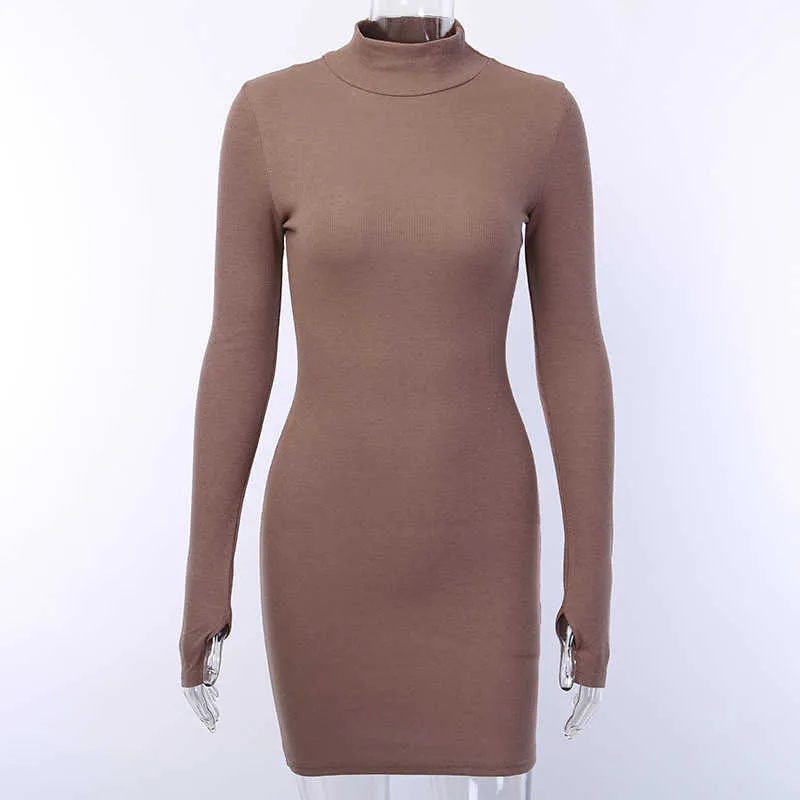 knee length dresses for ladies Solid Color Ribbed Knit Bodycon Midi Slit Sweater Dress, Beige / XL main image 1