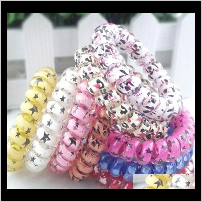 wholesale enlarge printing leopard star hair rings telephone wire cord hair band child girls elastic hair tie ring rope bracelet