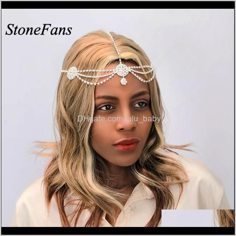 stonefans 2020 new luxurious flower crystal head chain jewelry bride rhinestone wedding hair accessories women forehead headband