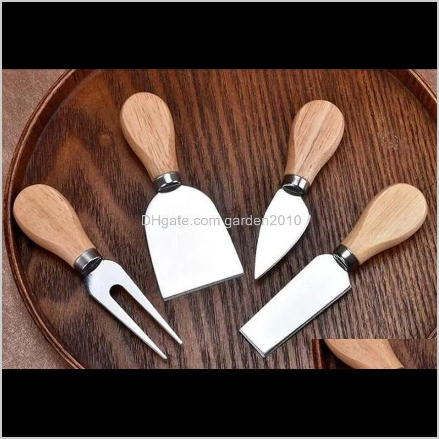 4 Pcs Set With Wood Handle Steel Stainless Slicer Cheese Cutter Kitchen Knives Ya1120 3Okfn Zbl2Y