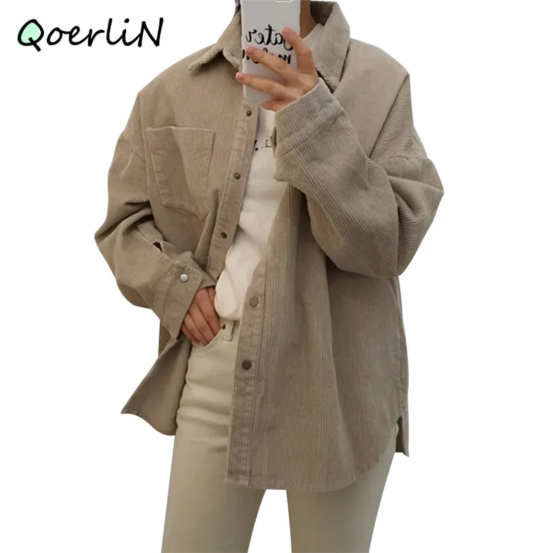 Estilo coreano otoño invierno suelto todo fósforo camisa de pana cardigan chaqueta cortavientos mujeres blusa casual harajuku blusa mujer 210601