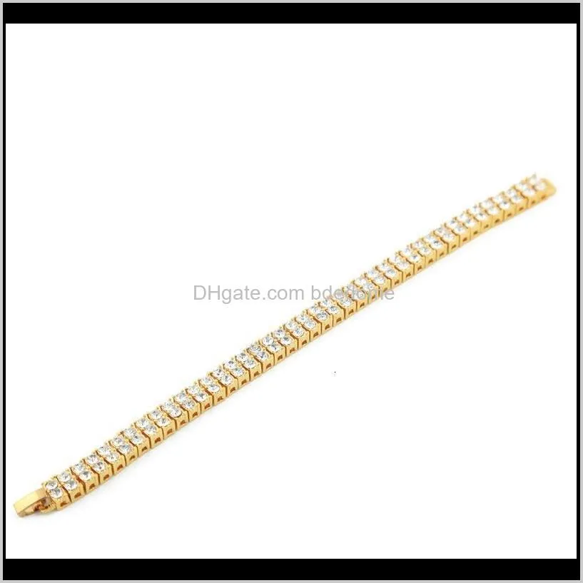 iced out chain bracelet for mens hip hop diamond tennis bracelets jewelry gold plating double row rhinestone bracelet