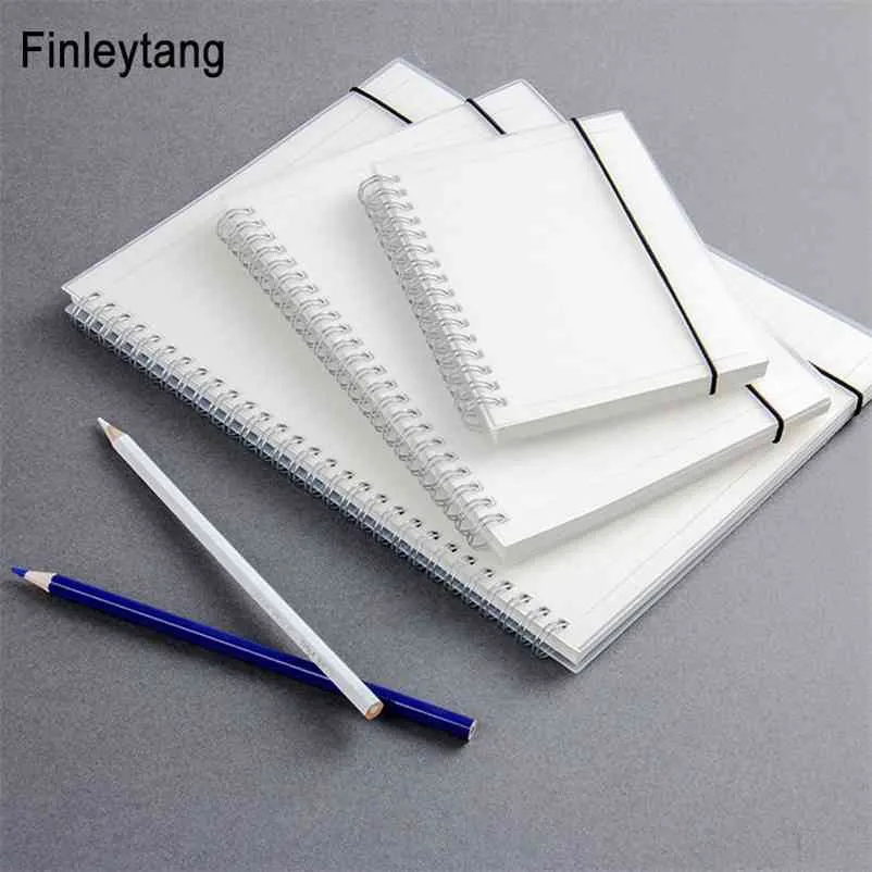 Enkel söt stil Transparent PP Cover Silver Double Coil Ring Spiral Notebook Dagbok Blank Dot Grid Line Inside Paper A5 A6 B5 210611