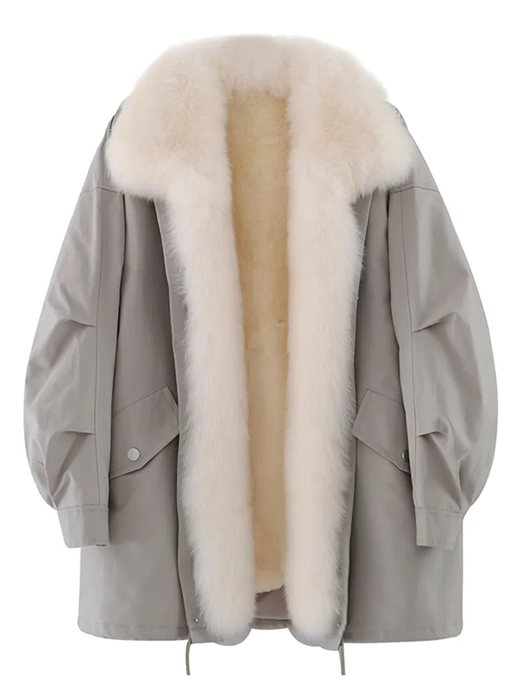 Lusso Vera Pelliccia Giubbotti Cappotto Invernale da Donna Staccabile Pellicce di Coniglio Rex Fodera Collo di Volpe Spessore Caldo Donne Parka Oversize