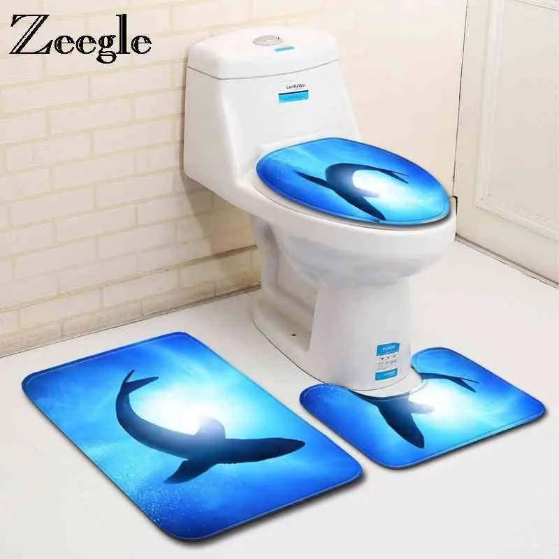 Zeegle 3Pcs/set Mat For Toilet Bathroom Carpet Non-slip Bath Mat Bathroom Rug Absorbent Shower Mats Bathroom Mat Set Bath Carpet