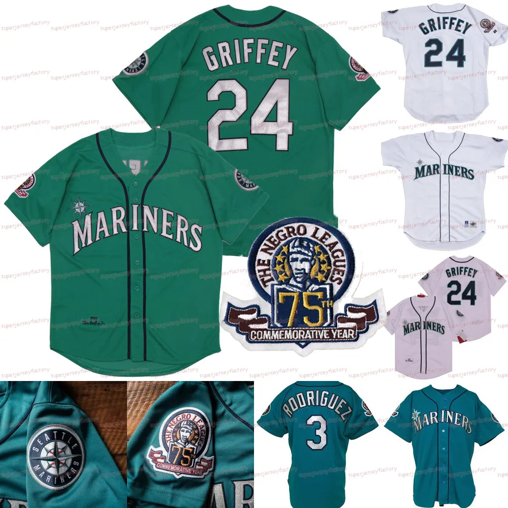 24 Ken Griffey Jr. 1995 75e 3 Alex Rodriguez Cousu Blanc Vert Haute Qualité En Stock Maillots De Baseball