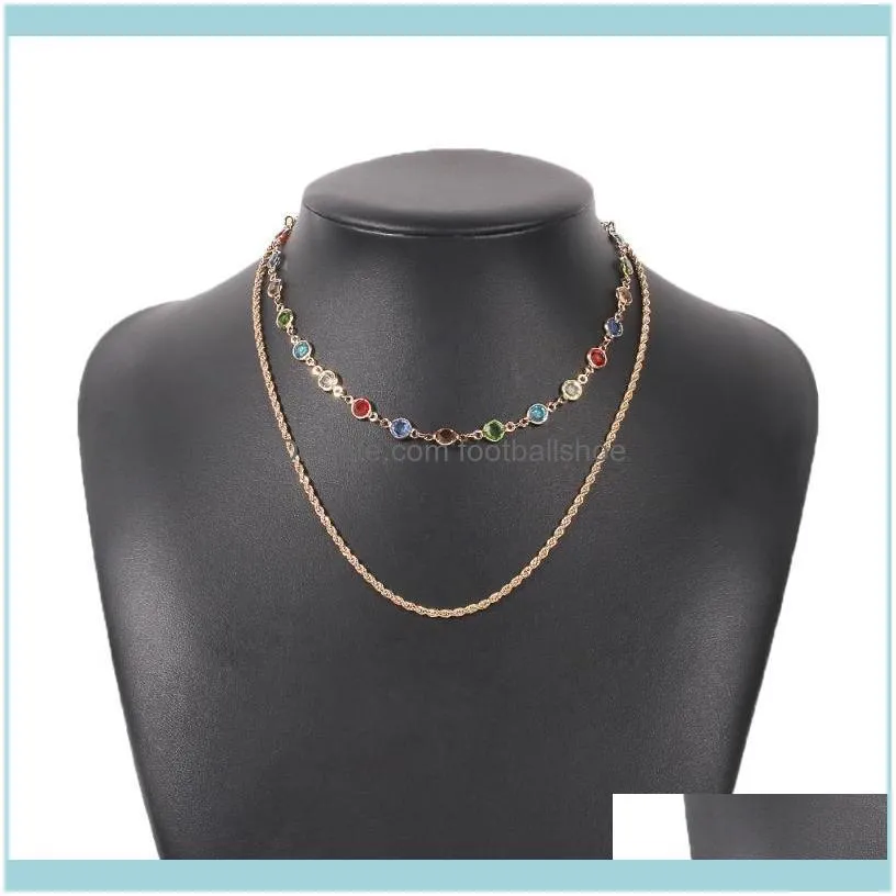 Fashion Gold Crystal Colourful Pendant Necklaces For Women Necklace 2021 Multilevel Twist Chain Female Boho Vintage Jewelry Chains