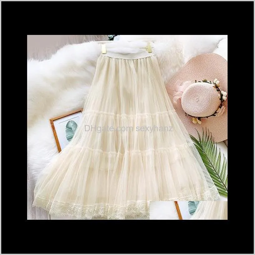 lace veil women skirt 2020 new spring summer mid-length pleated skirt slim a-line big swing fishtail faldas saias1