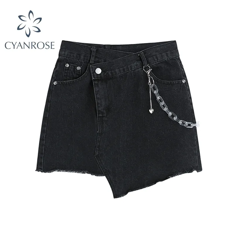 Zomer jeans shorts vrouwen gothic harajuku mode y2k hoge taille broek vintage onregelmatige ontwerp zwarte denim vrouw 210724