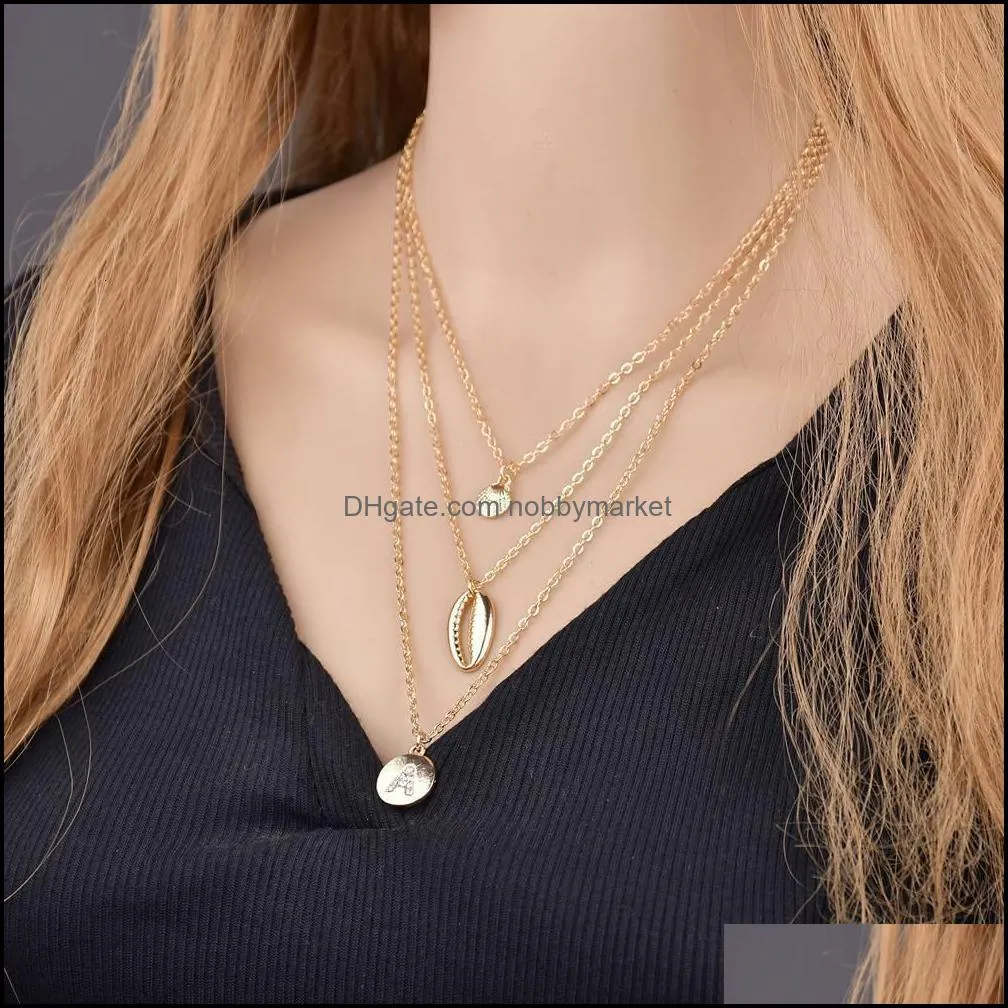 Pendant Necklaces & Pendants Jewelry Originality Money Decorate Shell Drilling Letter A Mti-Storey Maam Necklace Drop Delivery 2021 7Awx1