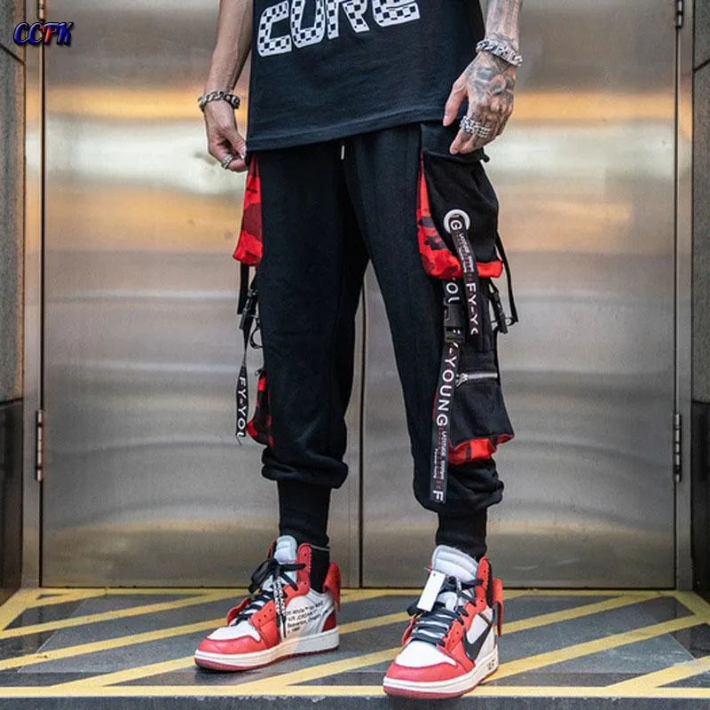 Mężczyźni Hip Hop Ubrania Streetwear Joggers Cargo Spodnie Spleciane Kombinezony Punk Harpis Harajuku Kobiety Spodnie Grunge Mężczyźni