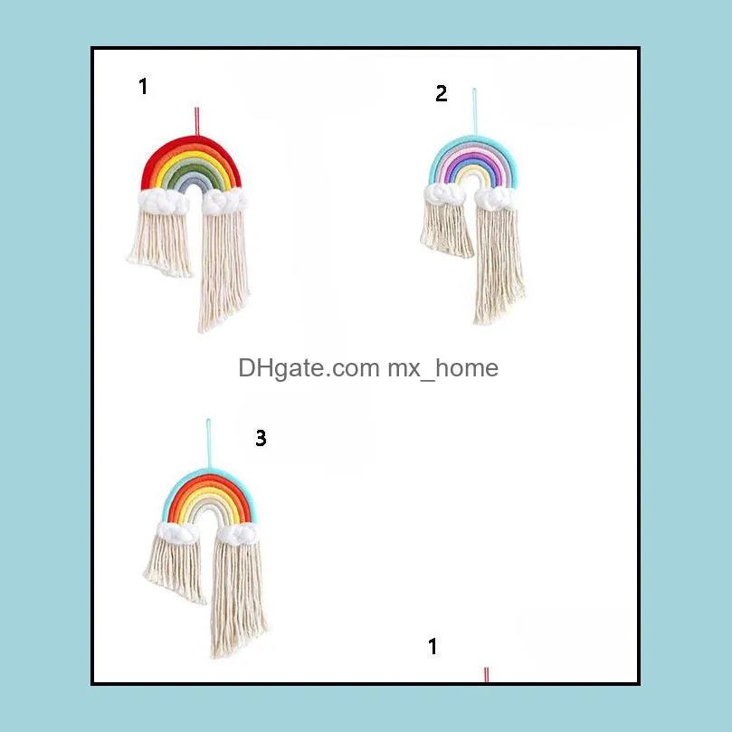 Wall Decor INS home baby Nursery room rainbow decoration pendant Hand weaving Rainbow Clouds tassel hanging walls Northern Europe