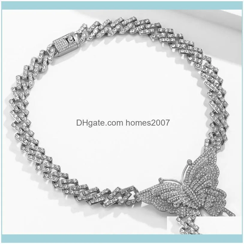 S!!! Creative All-match Big Butterfly Pendant Rhinestone Shiny Women Choker Necklace Jewelry Accessory Chains