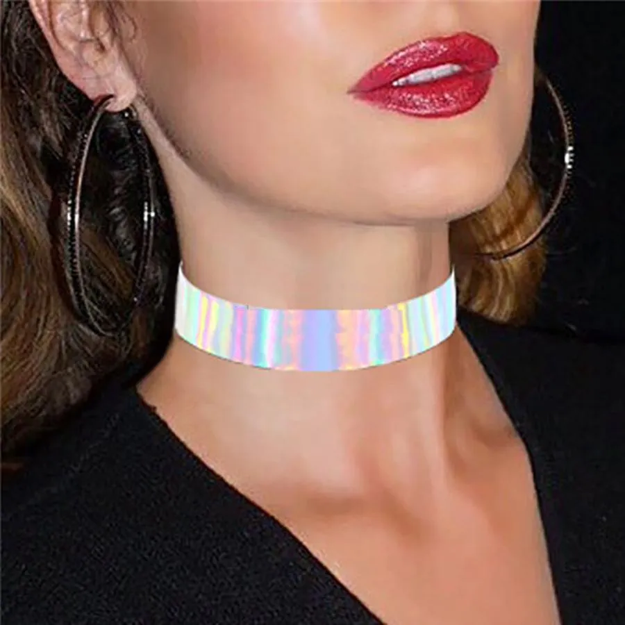 Collier ras du cou arc-en-ciel réfléchissant laser colliers femmes sexy colliers bijoux de mode chaînes de cou