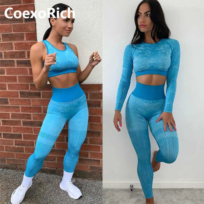 Sport Bra Set Tracksuit Women Fitngym Kläder Seamlyoga Suit Camo Crop Tank Top Running Leggings Workout Sportswear X0629