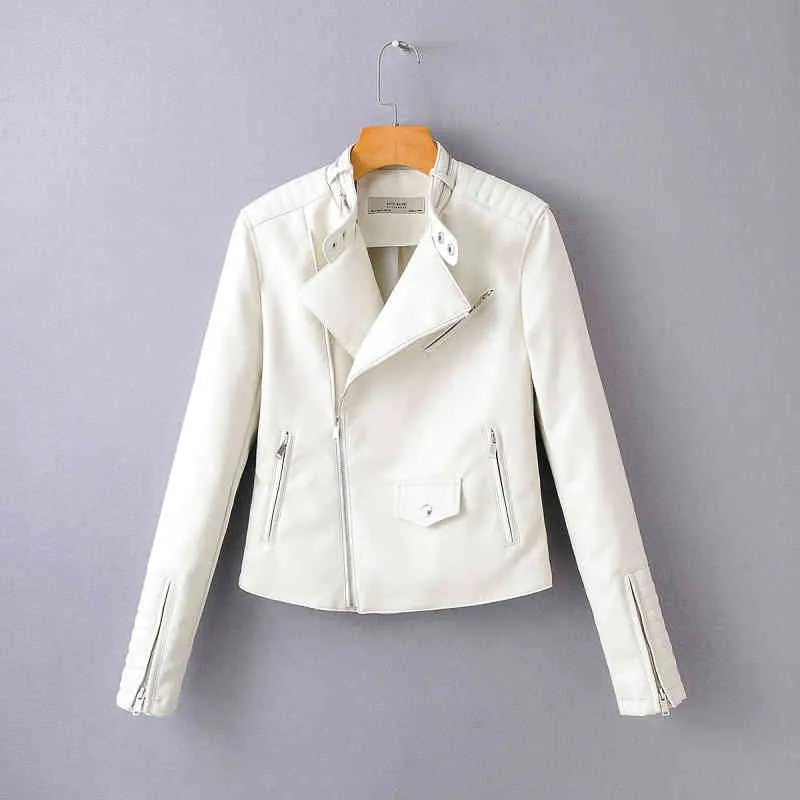 coola kvinnor faux läderjackor vår vit mode casual kvinnlig kappa streetwear damer jacka fickflickor coats 210427