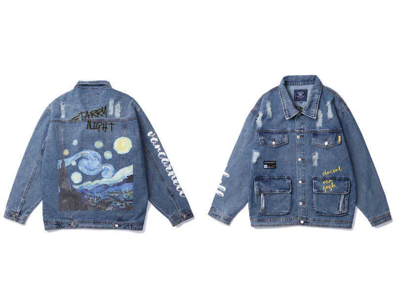 Van Gogh Starry Night Embroidered Denim Best Jackets For Men Van Gogh Starry Night Embroidered Denim Best Jackets For Men
