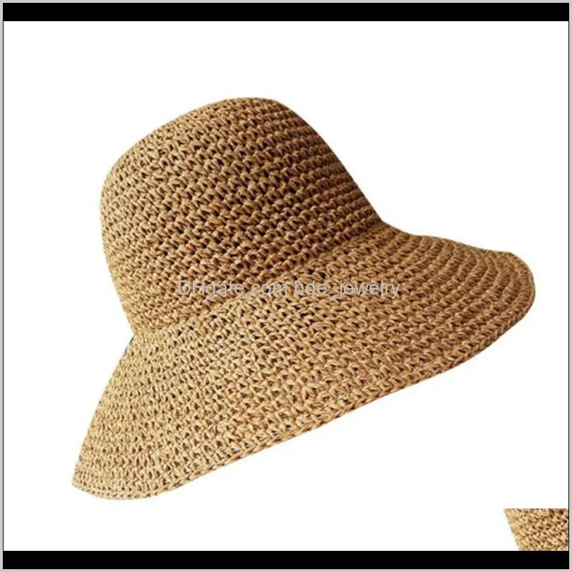 1pc floppy foldable ladies women straw beach sun summer anti uv hat beige wide brim
