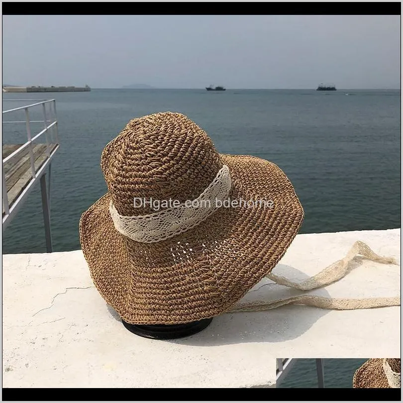 small  sunscreen hat ladies summer woven foldable beach straw hat vacation big eaves sun m207