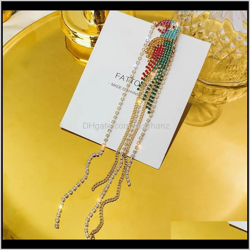 fyuan long tassel crystal asymmetry earrings for women colorful parrot drop earrings wedding jewelry gifts