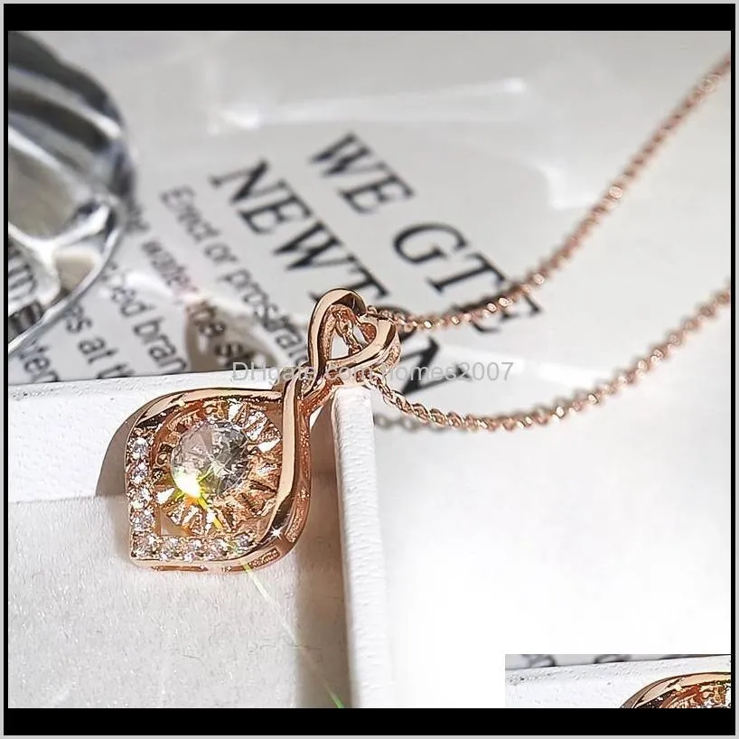 rose gold silver color chain necklace vintage hollow small heart white crystal round stone pendants necklaces for women pendant