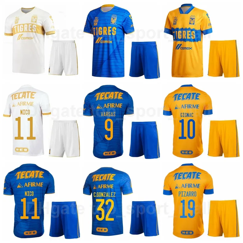 2021 2022 Tigres UANL Soccer Nico Lopez Jersey Set Carlos Gonzalez Diego Reyes Andre Pierre Gignac Luis Quinones Salcedo Guido Pizarro Football Shirt