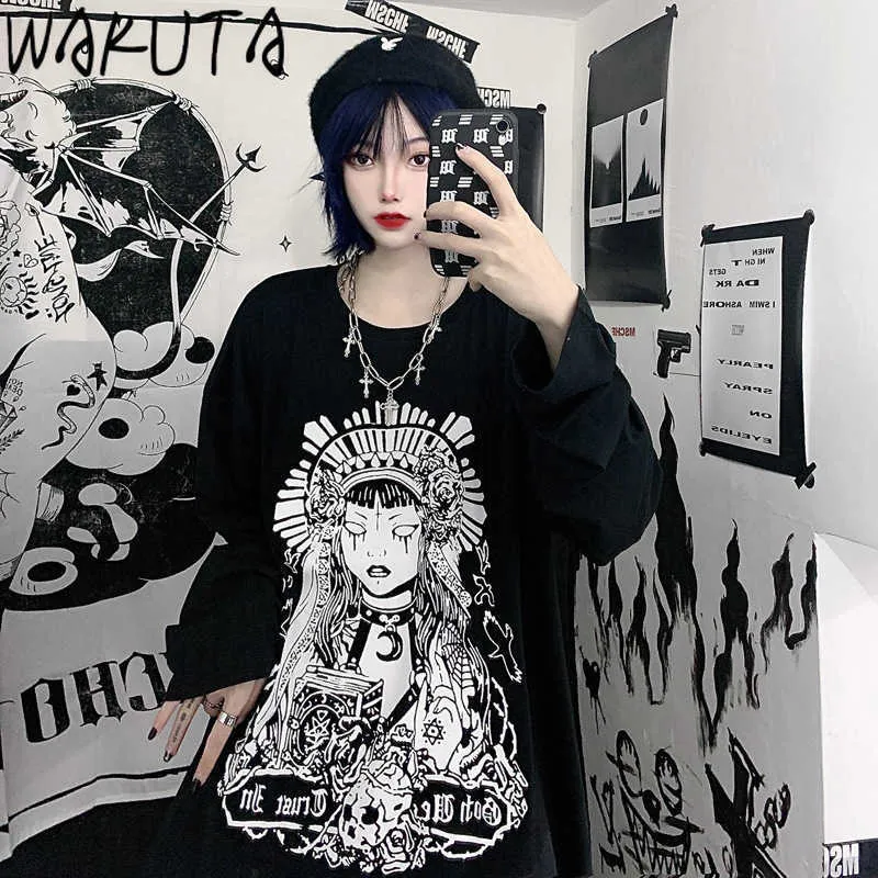 Camiseta Holgada G tica WAKUTA Para Mujer Camiseta De Gran Tama o