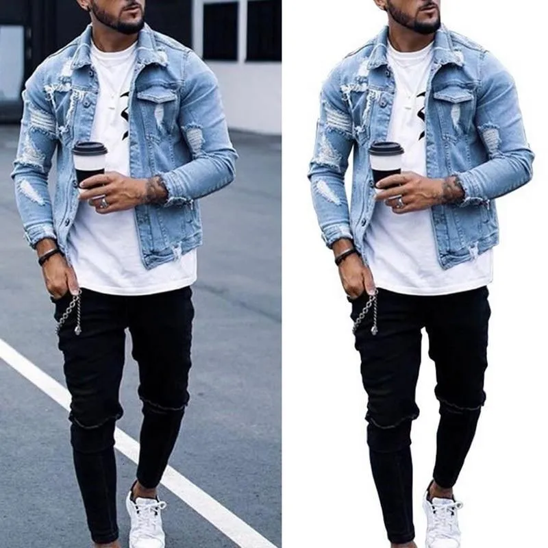 Jaqueta jeans best sale masculina rasgado