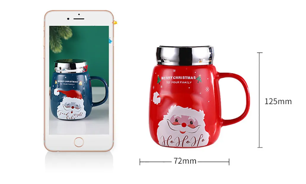 550ml Christmas Ceramic Mugs Santa Claus Cups Drinkware With Mirror Lid Creative Gifts Child Water Mug Coffee Fruit Juice Teacup Free DHL SHip HH21-491