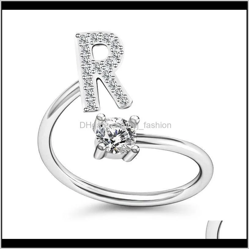 fashion 26 letters open ring for women crystal rhinestone initial a-z letter open finger rings female engagement ring party jewelry