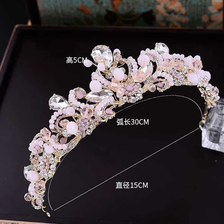 Sweet Pink Crystal Bridal Headpiece Chain Wedding Rhinestone  display picture 2