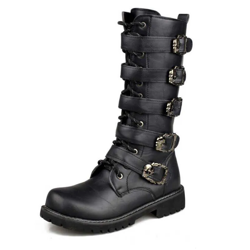 Mens Leather Mid Calf Motorcycle Boots With Gothic Belt Military Combat Punk Style Tactical Army Shoes Online 210902 From Factory Powerstore05 Bulk 33.44 DHgate.Com