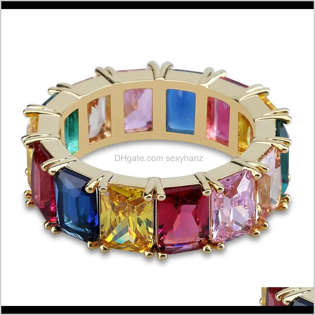 european and american hip-hop men with tiny zircon rings, colorful square zircon rings hip hop rings