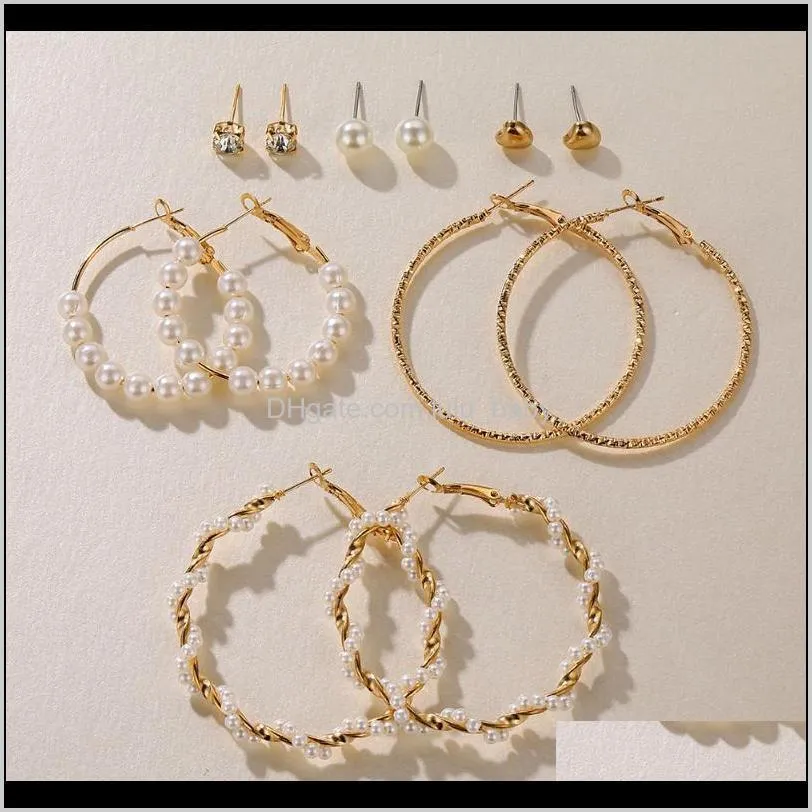 Charme Drop Livraison 2021 Minimaliste Perle Cercle Mode Bijoux Boucles D'oreilles Ensemble Pour Boho Femmes Perlées Boucles D'oreilles Cerceaux En Métal Zovoli Géométrique