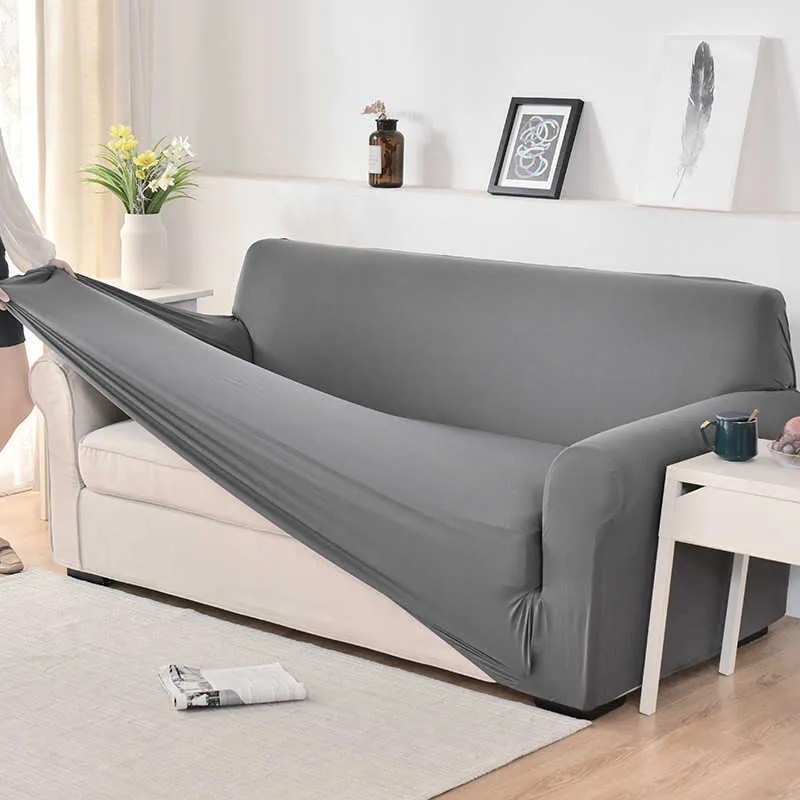 Einfache Farbe Stretch Sofa Cover für Wohnzimmer Moderne elastische Ecke Couch Möbel Stuhl Protector 1/2/3/4 Sitzer 210723