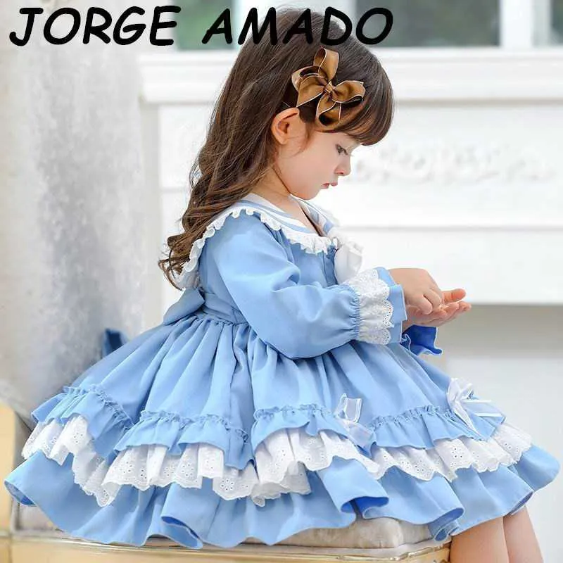 Baby meisjes feestjurken kinderen lolita voor grote boog lange mouw prinses kleding E20011 210610