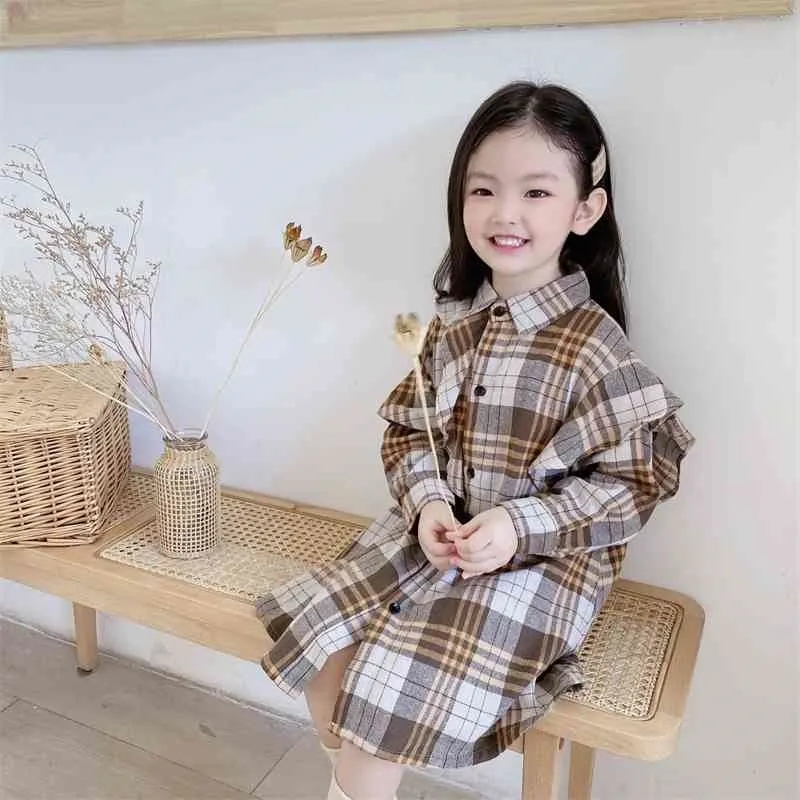 Mädchen Hemd Rock Herbst Neue Stil Kinder Kleidung Kleinkind Plaid Schleifen Kleid Coole Kleine Kinder Langarm Blusen 210331