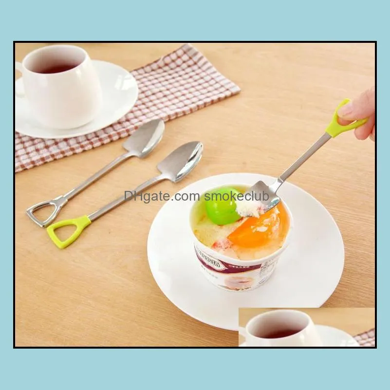 Stainless Steel Spoon Shovel Shape Design Coffee Ice Cream Soup Honey Spoon Long Handle Tea Spoons