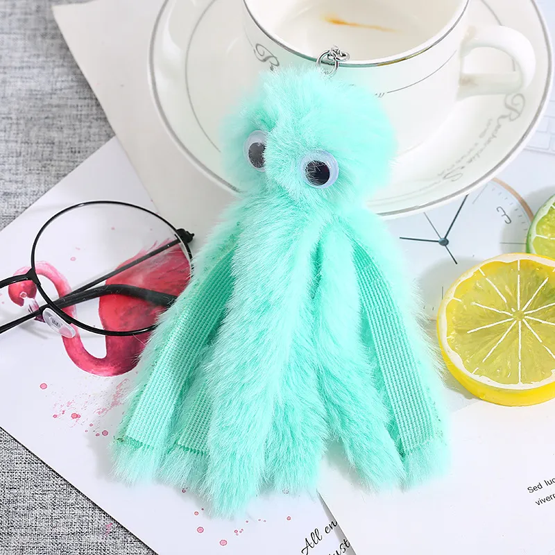 Cute Octopus chains Women Pompom Artificial Rex Rabbit Fur Soft Cool Car Ring Fluffy Creative Key Chain Girls Gift