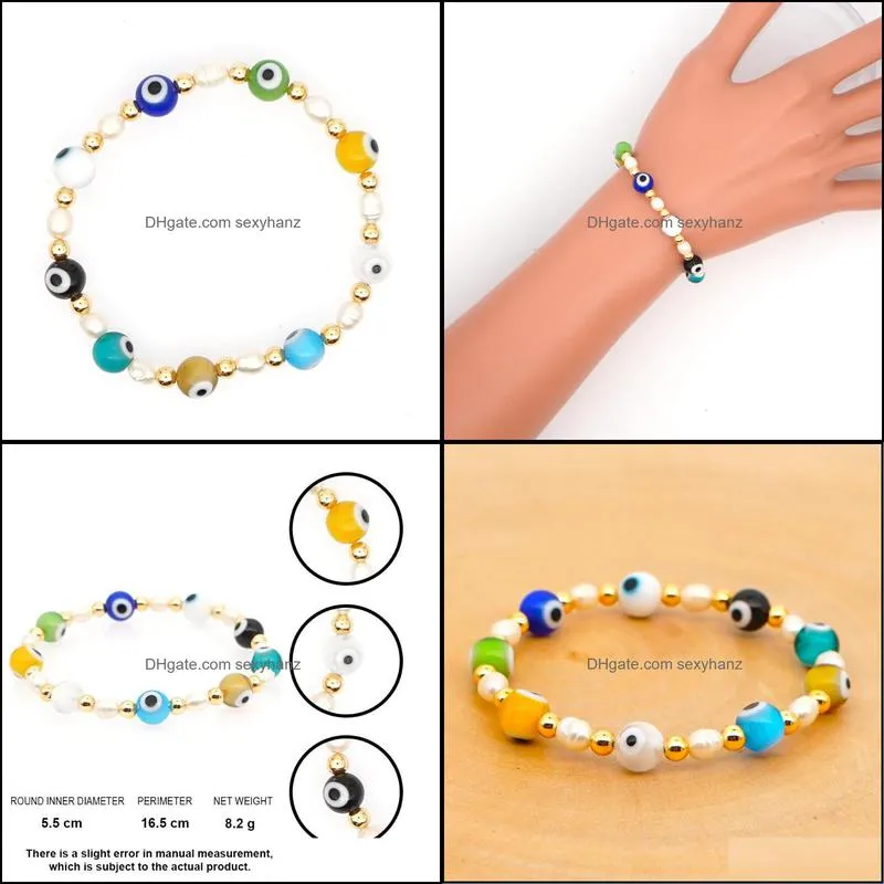 Turkish Evil Eye Bracelet For Women Real Pearls Bracelets Jewelry Bohemian Handmade Pulseras Mujer Moda Ins Beaded, Strands