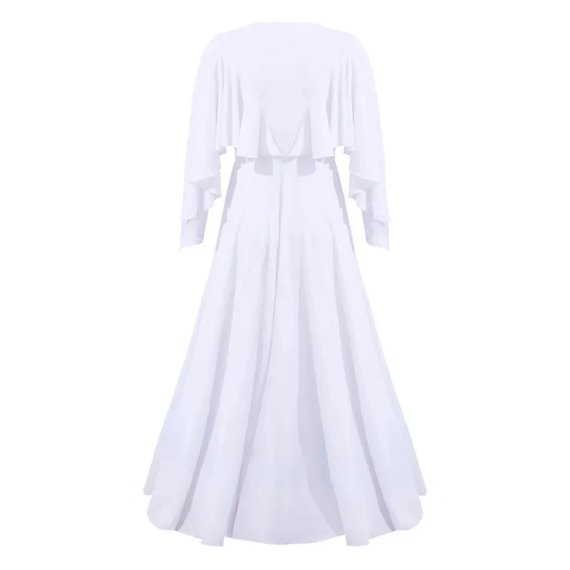 Girl s Dresses Kids Girls White Church Loose Long Dress Sleeve O Neck Ruffle Back Ballet Lyrical Dance Costume Teens Elegant Party