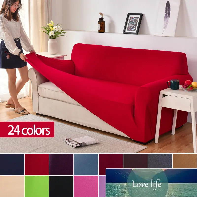 Effen kleur elastische sofa case cover voor woonkamer couch l vorm fauteuil moderne polyester 1/2/3 stoel 1 stks
