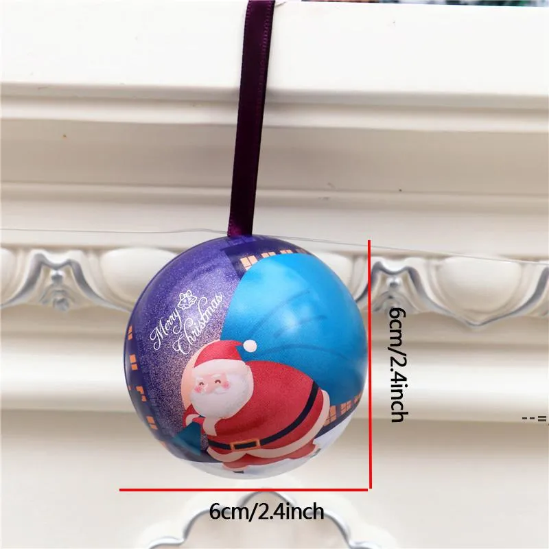 Newxmas Tree Round Iron Ball Decorations Christmas Cartoon Mini Candy Box Hanging Santa Claus Birthday Present Party Party Supplies LLE9098