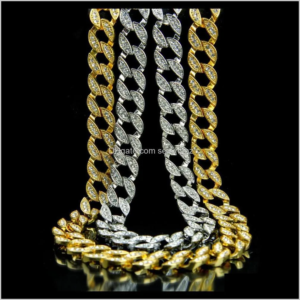 iced out diamond chain rhinestone crystal gold silver  cuban link chain for mens hip hop necklace jewelry