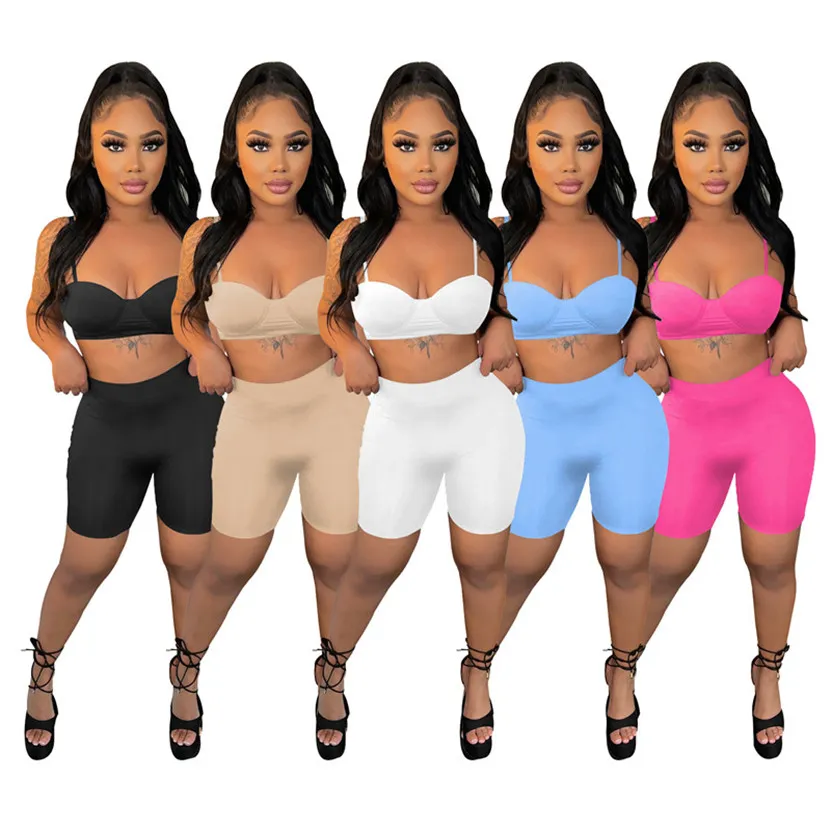 Designer roupas de verão mulheres tracksuits duas peças conjunto sleepless tank top shorts combinando conjunto casual sólido ternos esportivos em massa roupas por atacado 6996