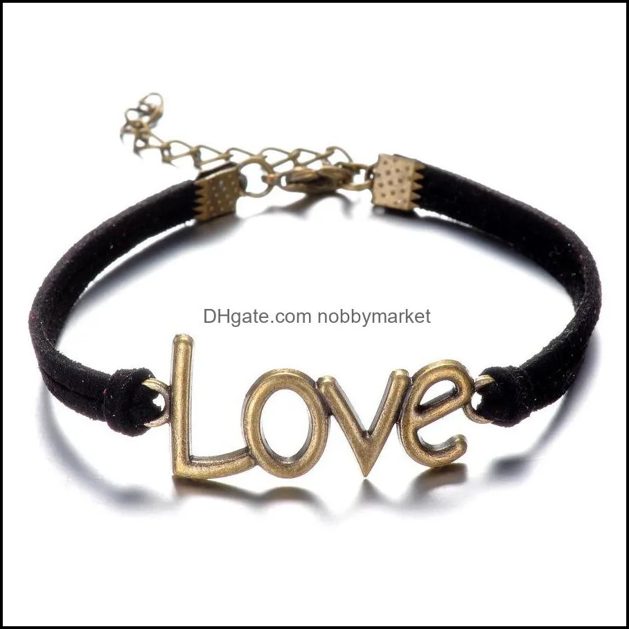 2016 Vintage LOVE Leather Bracelets 6 colors Bronze multilayer woven Charm Bracelet For men&women Fashion DIY Jewelry Bracelets