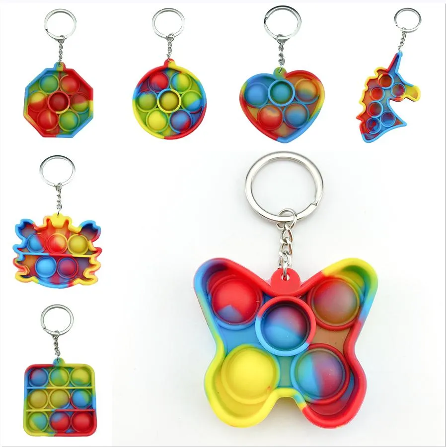 Dekompression leksak färgrik nyckelring fidget leksaker barn pedagogiska push bubbla sensory hängen vuxna stress reliever nyckelringar