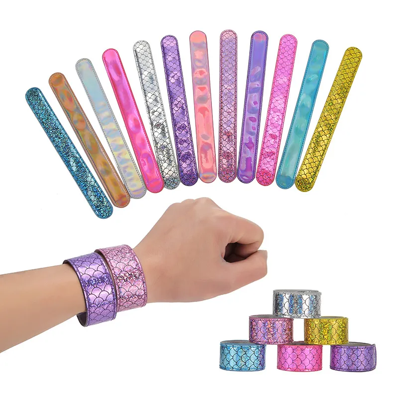 Girls Mermaid Sequins Slap Snap Bracelet Party Shining Wristband Fashion Kids Boys Jewelry Colorful Kid Birthday partys Gift ZYY995