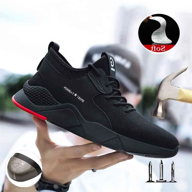 Çalışma Ayakkabıları Erkek Işık Sneakers Güvenlik Rahat Büyük Boy Anti-Smashing Smual Toe Rahat Kaymaz Delinme 210826