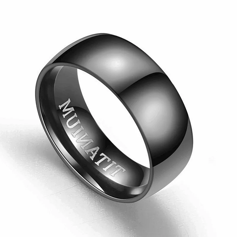 American Popular Men's Classic Black Custom Ring 8MM Width Titanium Steel Matte Surface Letter Engraved Rings High Quality Wholesale Price